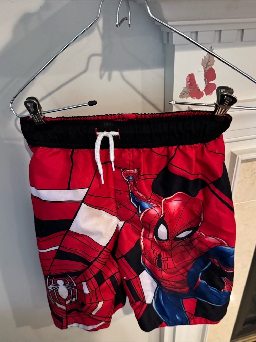 Marvel boys swim trunks, red and black Spiderman print, large